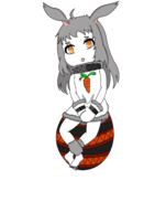 1girl 2019_easter_collab abyssal bunny_ears carrot collab easter easter_collab easter_egg egg grey_hair hoppou kantai_collection long_hair painted_nails sitting yellow_eyes // 2423x3087 // 666KB