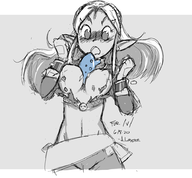 1girl a.lobster breasts breath_of_the_wild ocarina the_legend_of_zelda wardrobe_malfunction // 927x858 // 189KB