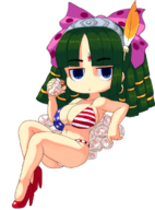 bikini burger chibi cleavage colored la-mulana la_mulana mulbruk // 515x694 // 246KB