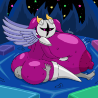 1boy 1girl areola artist:bonitanon ass bonita_zako breasts facesitting galacta_knight huge_ass huge_breasts kirby_(series) looking_at_partner nipple stretch_panic sweat sweating wings // 1280x1280 // 130KB