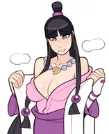 1girl ace_attorney artist:splashbrush huge_breasts maya_fey sweat // 1680x2061 // 681KB