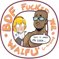 1boy 1girl aigis artist:bishopbb bad_draw_fag_(character) bald blonde_hair colored grin mustache persona persona_(series) persona_3 shin_megami_tensei short_hair speech_bubble text // 556x550 // 164KB