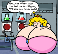 1girl artist:bonitanon bonita_zako huge_breasts paper_mario paper_mario_the_thousand-year_door paper_peach princess_peach stretch_panic text // 821x760 // 66KB