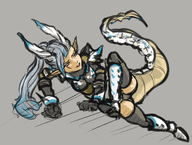 1girl artist:misterskits colored gijinka grey_hair lagiacrus monster_hunter monster_hunter_3 personification ponytail red_eyes tail // 1204x910 // 748KB