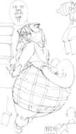 1girl anthro artist:unknown ass bending_over bent_over breasts furry glasses huge_ass huge_breasts looking_at_viewer looking_back monochrome on_your_tail peina_felini sketch skirt tail text // 568x995 // 185KB