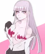 1girl artist:katsunei blush censored colored danganronpa gloves kyoko_kirigiri long_hair medium_breasts purple_eyes purple_hair text // 1707x2048 // 232KB