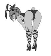 1girl artist:aikun2012 ass bent_over bow bunny_ears bunny_girl bunny_suit edna high_heels leotard looking_back monochrome ribbon short_hair tail tales_(series) tales_of_zestiria // 1302x1428 // 334KB