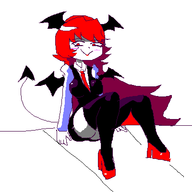 1girl artist:2hufag breasts colored high_heels koakuma looking_at_viewer medium_breasts sitting smile smiling smug spread_legs thigh_highs touhou // 400x400 // 15KB