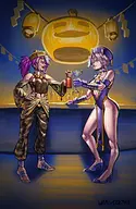 2girls alcohol angel artist:wargaz2783 drinking halloween_themed jiangshi leona_heidern the_king_of_fighters // 1394x2141 // 1.3MB