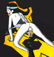 1girl all_fours anal_beads anus black_eyes black_hair blush bottomless breasts colored drool hakuko headband long_hair looking_back masturbation microphone nipples pussy rhythm_heaven small_breasts torn_clothes // 1262x1327 // 688KB