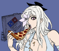 1girl artist:baalbuddy colored domino's_pizza drakengard drakengard_3 eating food grey_hair pink_eyes pizza text third-party_coloring zero // 1170x1013 // 703KB