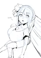 1girl artist:mdf disgaea huge_breasts lineart mage oblivious oppai_loli sketch text // 1228x1736 // 910KB