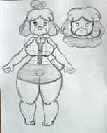 1girl animal_crossing artist:billyfutureboy furry isabelle monochrome thick_thighs // 2512x3130 // 3.9MB