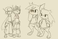 1girl 3boys anthro artist:unknown cave_story furry hands_on_hips looking_at_partner mimiga monochrome quote sketch sue_sakamoto tagme // 3080x2109 // 1.5MB