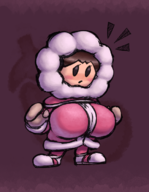 1girl alternate_breast_size artist:cragscleft black_eyes blush brown_hair colored eggplant food hood huge_breasts ice_climber ice_climbers jacket nana nintendo shocked short_hair winter_clothes // 528x681 // 350KB