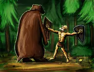 bear chosen_undead colored dark_souls dual-wielding oc shields shirtless // 2195x1684 // 441KB