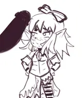 1girl artist:strugglingquota blush final_fantasy final_fantasy_xiv huge_penis krile lalafell monochrome penis penis_awe sketch striped_stockings thigh_highs // 1500x1757 // 362KB