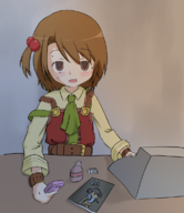 1girl artist:unknown cash_register recette_lemongrass recettear sweat // 1000x1157 // 964KB