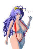 blazblue cleavage colored huge_breasts mai_natsume sling_bikini thick_thighs thumbs_up wide_hips // 1200x1700 // 620KB