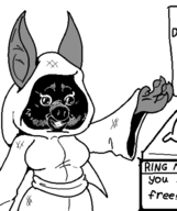 1girl anthro artist:unknown bat breasts furry glasses hood huge_breasts interactive_thread merchant monochrome not_vidya oc paws ring ring_merchant robes sketch snout text // 790x944 // 48KB