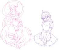 2boys ahoge angewomon artist:robo_whiskers bulge crossdressing digimon gloves long_hair maid pointy_ears wizardmon // 2154x1806 // 983KB