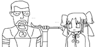 1boy 1girl artist:unknown crowbar doodle gordon_freeman half-life len tsukihime // 800x396 // 93KB