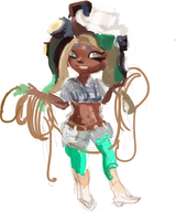 1girl black boots brown_eyes colored cowgirl dark_skin hat marina midriff rope splatoon splatoon_2 // 2230x2679 // 3.0MB