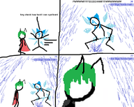 2girls blue_hair bow cape cirno comic green_hair magic meme mspaint parody piss short_hair stick_figure text touhou wings wriggle_nightbug // 809x644 // 93KB