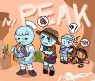 2boys 2girls artist:unknown bird cactus cage colored determination_face drool drooling fainted food freckles hat PEAK scout skeleton skirt sweat sweating swirly_eyes text // 710x607 // 322KB