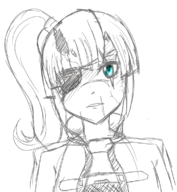 1girl blue_eyes eyepatch looking_at_viewer pale_skin sketch sword_art_online sword_art_online__fatal_bullet // 701x762 // 233KB