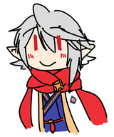 1boy blush chibi colored corrin elf_ears fire_emblem grey_hair happy red_eyes scarf short_hair smile // 1712x2056 // 571KB