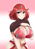 artist:xiceowl bra cleavage colored huge_breasts looking_at_viewer pyra shirt_lift xenoblade xenoblade_chronicles xenoblade_chronicles_2 // 1750x2450 // 1.4MB