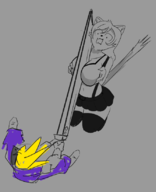 1girl animal_ears blonde_hair breasts buster_sword cloud_strife furry parry sword tail tifa_lockhart // 668x823 // 155KB