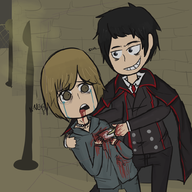 adachi artist:plato blood chie_satonaka knife magatsu-izanagi persona persona_(series) persona_4 stab tears tohru_adachi // 1000x1000 // 536KB