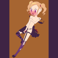 1girl a_witch's_tale blonde_hair blush colored covering liddell purple_eyes skirt striped_stockings thigh_highs topless torn_clothes twintails // 3000x3000 // 1.0MB