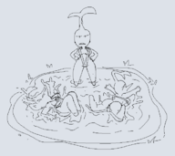 3girls artist:grey bikini pikmin pikmin_(species) sling_bikini water // 704x627 // 19KB