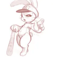 1girl anthro artist:unknown baseball_bat bunny bunny_girl furry hat jenny_jeungman looking_at_viewer pointing // 2187x2133 // 358KB