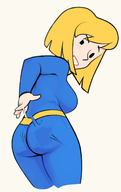 1girl ass black_eyes blonde_hair colored fallout fallout_4 huge_breasts lipstick looking_back short_hair spanking vault_girl // 850x1350 // 289KB