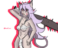 1girl animal_ears artist:katsunei colored fang long_hair opera_kranz purple_hair red_eyes solatorobo tail weapon // 1151x961 // 535KB