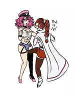 2girls artist:goseb90 bulge cape chrono_trigger cloak colored flea hat kick pink_hair pointy_ears poison ponytail shorts street_fighter // 1312x1640 // 605KB