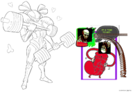 1boy 1girl artist:onion_jigoku dark_samus exercising lifting metroid metroid_prime scorn scorn_guy weights // 1282x887 // 551KB