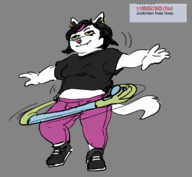1boy 1girl anthro artist:unknown belly breasts cat cat_girl Catti colored deltarune fang fat furry hula_hoop jockington pants small_breasts smile smiling snake sneakers t-shirt text yellow_sclera // 1588x1464 // 542KB
