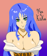 1girl artist:shock1ng_blue blue_hair breasts green_eyes puyo_puyo rulue // 1900x2281 // 892KB