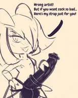 1girl artist:strugglingquota blush dialogue dildo horsecock kirlia looking_at_viewer nipples penis pokemon smile smiling strap-on text text_dialogue // 2000x2500 // 5.6MB