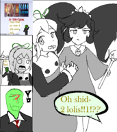 1boy 2girls anon artist:esao303 ashley colored comic greyscale looking_at_another mega_man_(series) monochrome roll_caskett text warioware // 458x515 // 46KB