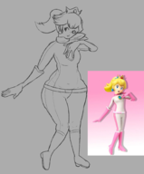 1girl artist:unknown mario_kart monochrome princess_peach super_mario wide_hips // 1500x1808 // 607KB