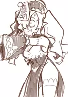 1girl artist:robojanai disgaea disgaea_5 fang hat jiangshi maid monochrome pointy_ears thigh_highs twintails zombie zombie_maid // 990x1406 // 881KB