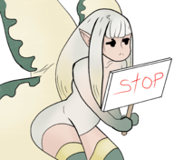 1girl airy angry black_eyes bravely_default colored eos fairy final_fantasy final_fantasy_xiv green_hair long_hair pointy_ears recolor stop stop_sign text wings // 1994x1832 // 1.5MB