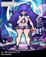 1girl alternate_breast_size background choker colored gastly haunter headband hex_maniac long_hair miniskirt painted_nails pokeball pokemon pokemon_xy school_uniform shortstack skirt speech_bubble text trainer_class underboob uniform // 720x900 // 191KB