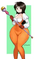 1girl artist:allbeatnik blush breasts brown_eyes brown_hair final_fantasy_9 final_fantasy_ix garnet holding holding_object looking_at_viewer medium_breasts staff thick_thighs wide_hips // 716x1200 // 164KB